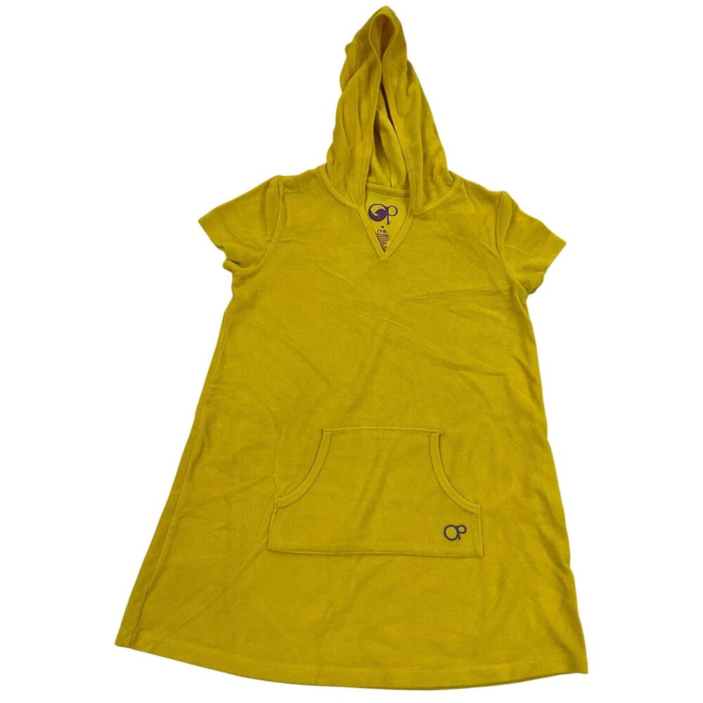 Size M 7-8  OP Terry Cloth Swimsuit Coverup Dress Hoodie Yellow Front Pocket